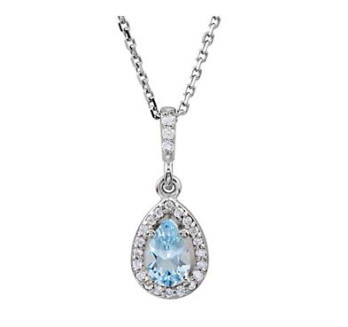 Pear Shaped Aquamarine Diamond Pendant 1/2 Carat Total Weight