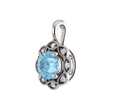 Aquamarine Diamond Flower Pendant 3/4 Carat Total Weight