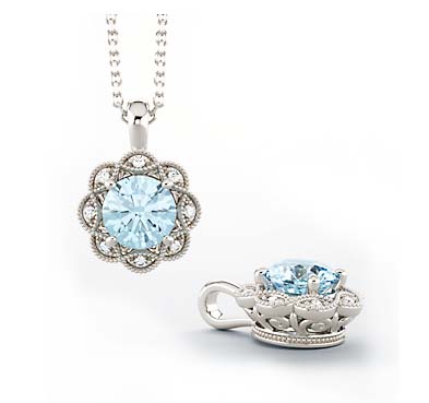 Aquamarine Diamond Flower Pendant 3/4 Carat Total Weight