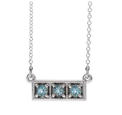 Three Stone Aquamarine Necklace Pendant 1/3 Carat Total Weight