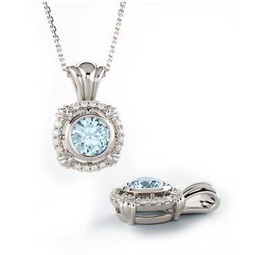 Diamond Aquamarine Pendant 0.55 Carat Total Weight