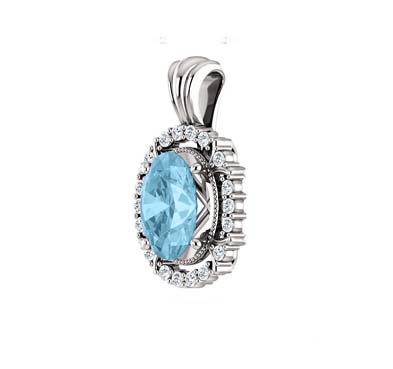 Oval Cut Aquamarine DIamond Pendant 1.68 Carat Total Weight