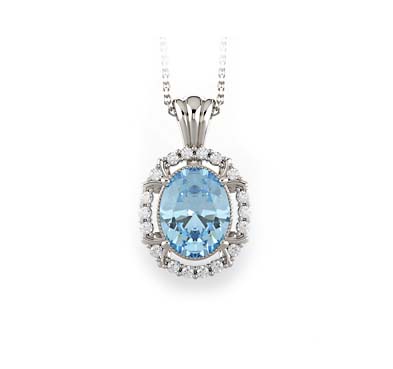 Oval Cut Aquamarine DIamond Pendant 1.68 Carat Total Weight