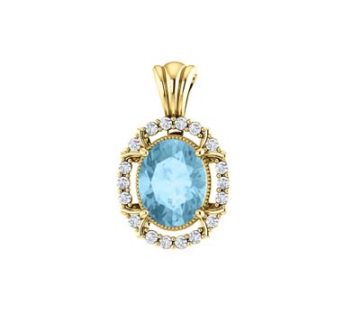 Oval Cut Aquamarine DIamond Pendant 1.68 Carat Total Weight