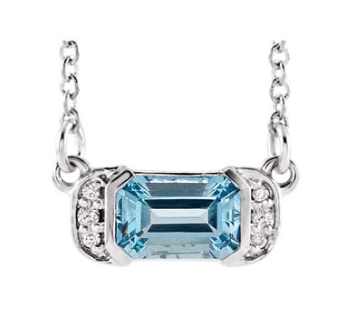 Accented Bar Aquamarine Diamond Pendant 5/8 Carat Total Weight