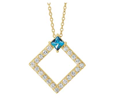 Accented Geometric Diamond & Aquamarine Pendant 5/8 Carat Total Weight