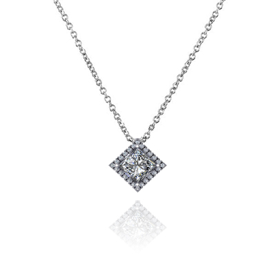 Princess Cut Halo Button Pendant 1.05 Carat Total Weight