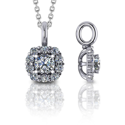 Cushion Halo Drop Pendant 0.45 Carat Total Weight