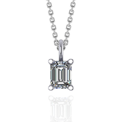 Solitaire Emerald Cut Diamond Pendant 1/3 Carat Total Weight