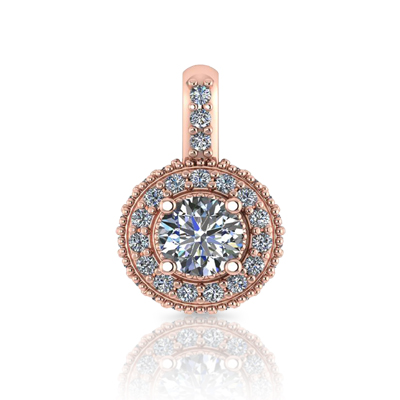 Round Halo Beaded Diamond Pendant 5/8 Carat Total Weight