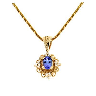 Tanzanite and Tri Diamond Cluster Pendant 1.07 Carat Total Weight