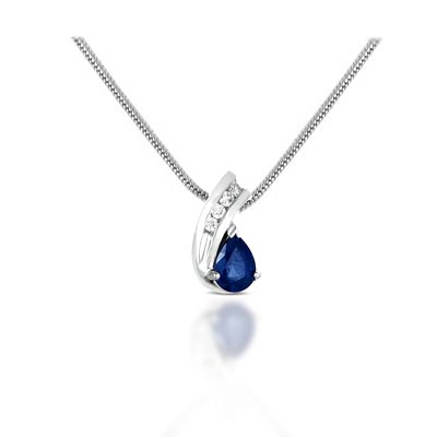 Pear Shape Blue Sapphire & Diamond Pendant 1.0 Carat Total Weight