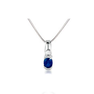 Half Bezel Oval Blue Sapphire & Diamond Pendant 1.07 Carat Total Weight