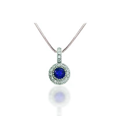Blue Sapphire & Diamond Pendant .90 Carat Total Weight