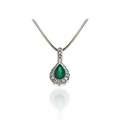 Pear Shape Emerald & Diamond Pendant 5/8 Carat Total Weight