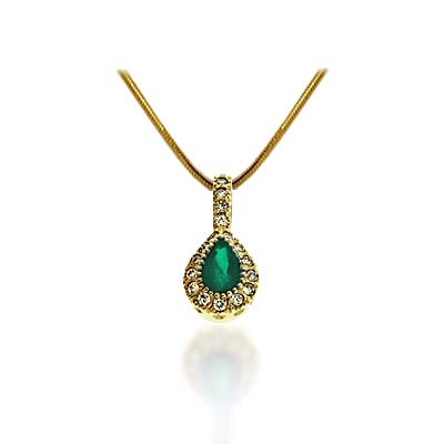 Pear Shape Emerald & Diamond Pendant 5/8 Carat Total Weight