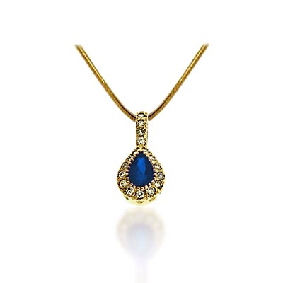 Pear Shape Sapphire & Diamond Pendant 3/4 Carat Total Weight