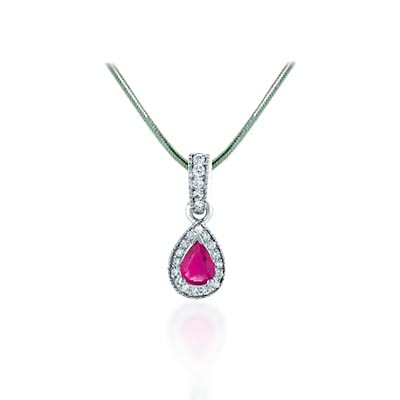 Hanging Pear Shape Ruby & Diamond Pendant 1.08 Carat Total Weight