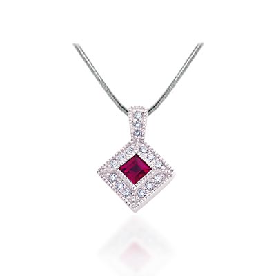 Princess Cut Ruby & Diamond Signature Pendant 0.65 Carat Total Weight