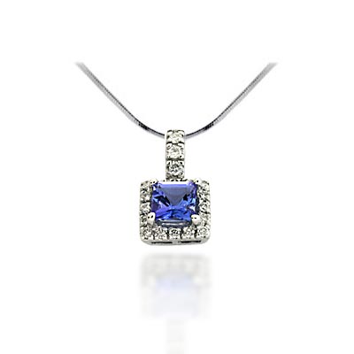 Princess Cut Tanzanite & Diamond Pendant 1.0 Carat Total Weight