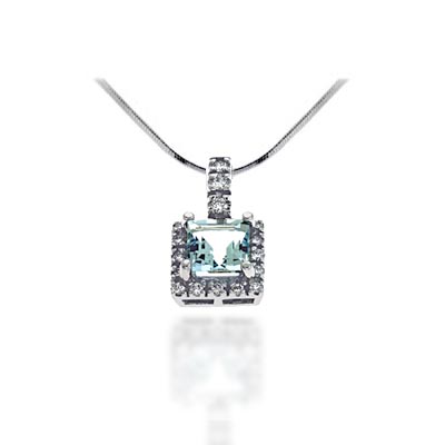 Cussion Cut Aquamarine & Diamond Pendant 1.4 Carat Total Weight