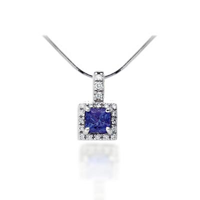 Cushion Cut Tanzanite & Diamond Pendant 1.25 Carat Total Weight