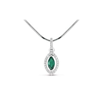 Marquise Shape Emerald & Diamond Pendant 3/4 Carat Total Weight