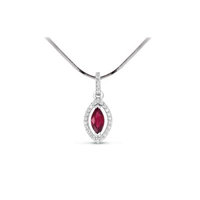 Marquise Shape Ruby & Diamond Pendant .90 Carat Total Weight