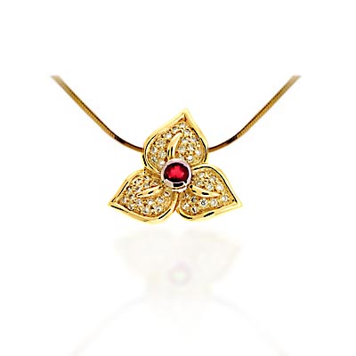 Red Ruby & Diamond 3 Clover Pendant 0.82 Carat Total Weight