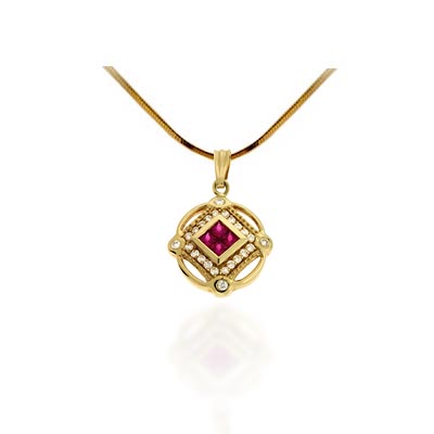 Ruby & Diamond Amulet Pendant 3/4 Carat Total Weight