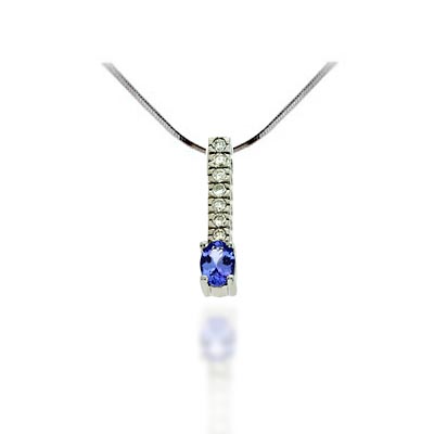 Tanznite Oval Cut Diamond Bar Pendant 1.25 Carat Total Weight