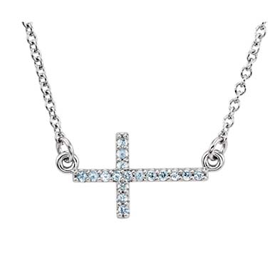 Aquamarine Sideways Cross Pendant .15 Carat Total Weight