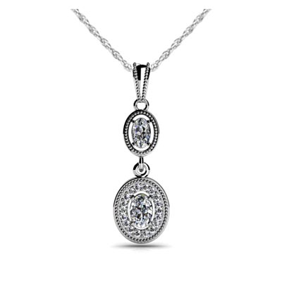 Sculptural Double Link Halo Diamond Pendant .90 Carat Total Weight