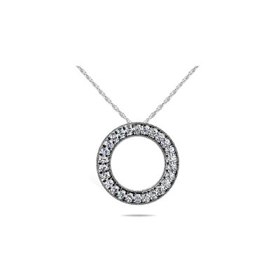 Milgrain Diamond Circle Pendant 0.45 Carat Total Weight