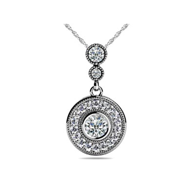 Bezel Diamond Two Stone Halo Bail Pendant 1/3 Carat Total Weight