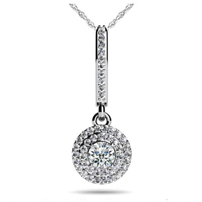 Double Halo Diamond Hover Pendant 1/3 Carat Total Weight