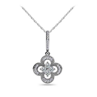 Diamond Halo Clover Pendant 3/8 Carat Total Weight