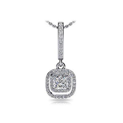 Cushion Drop Double Halo Diamond Pendant 1/2 Carat Total Weight