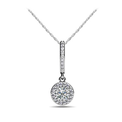 Drop Round Halo Diamond Pendant 3/8 Carat Total Weight