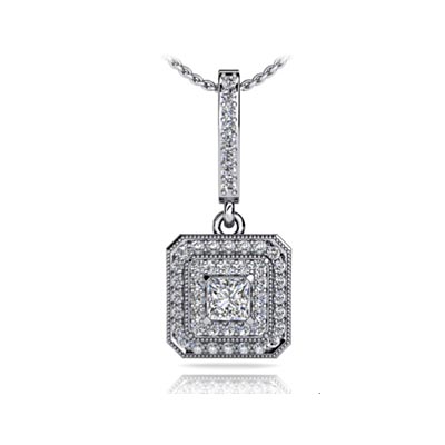 Sculptural Graduated Double Halo Diamond Pendant 3/8 Carat Total Weight