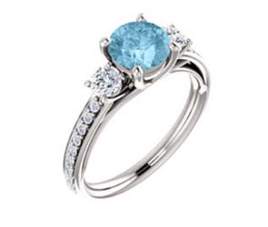 Accented Aquamarine Three Stone Ring