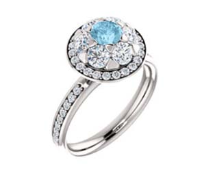 Halo-Style Aquamarine Diamond Ring