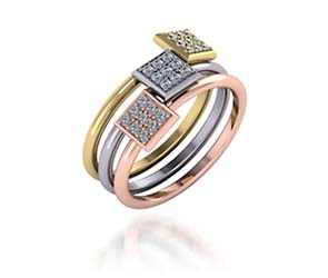 Tri Color Stackable Square Faced Diamond Ring