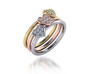 Stackable Tri Color Heart Diamond Ring