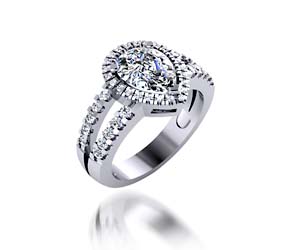 Pear Shaped Split Shank Halo Diamond Ring