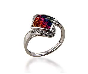 Multi-colored Sapphire Ring<br> .96 Carat Total Weight