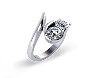 Prong Bezel Curve Two Stone Diamond Ring 