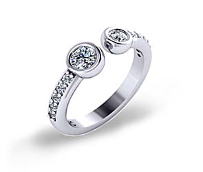 Bezel Set Open Two Stone Diamond Ring 