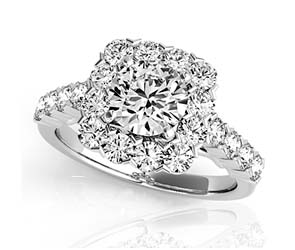 Round Halo Diamond Square Ring