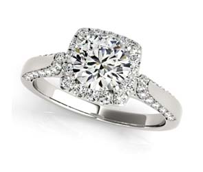 Round Halo Diamond Shank Ring 